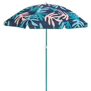 Moda Adjustable Height Push Button Tilt Beach Umbrella, Coral Leaf
