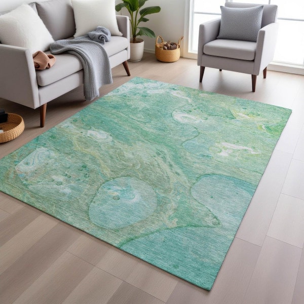 Chantille Machine Washable Indoor/Outdoor Abstract ACN1941 Teal 8 ft. x 10 ft. Area Rug