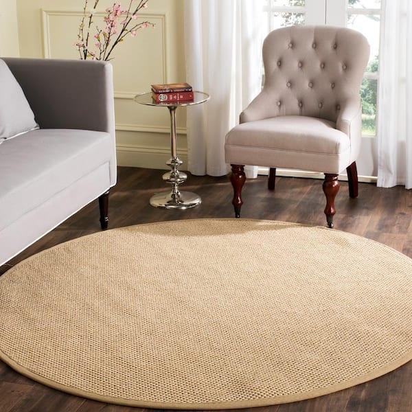Natural Fiber Maize/Linen 8 ft. x 8 ft. Round Border Area Rug