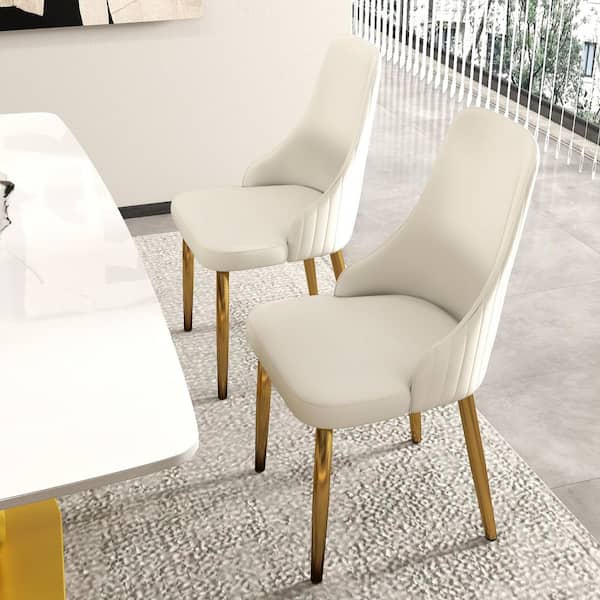 Set of 2 Modern PU leather Upholstered Dining Chair Desk Chair Furniture with Sturdy Metal Legs, Beige
