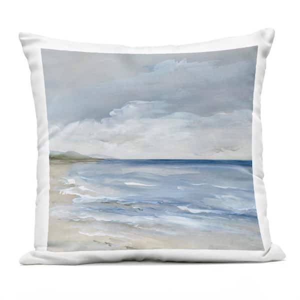 Stormy Beach Landscape Blue Square Outdoor Throw Pillow