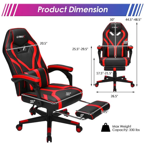 GYMAX Gaming Recliner, Massage Gaming Chair w/Adjustable Footrest, Remote  Control & Side Pocket, Ergonomic Game Lounge Chair, Racing Style Single