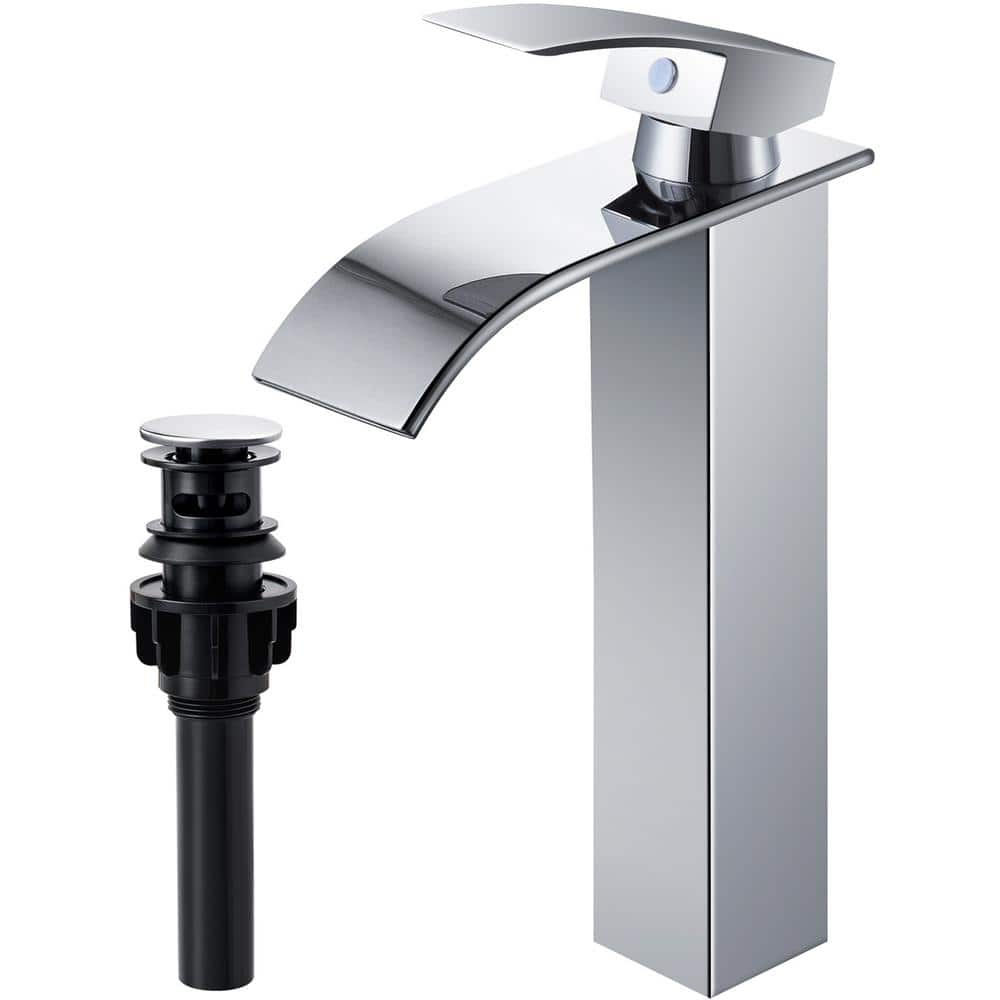Single Hole Single-Handle Waterfall Vessel Sink Faucet with Pop-up Drain Ki