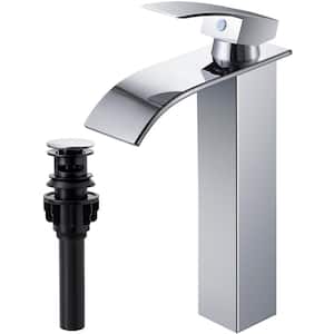 Single Hole Single-Handle Waterfall Vessel Sink Faucet with Pop-up Drain Kit Included in Polished Chrome