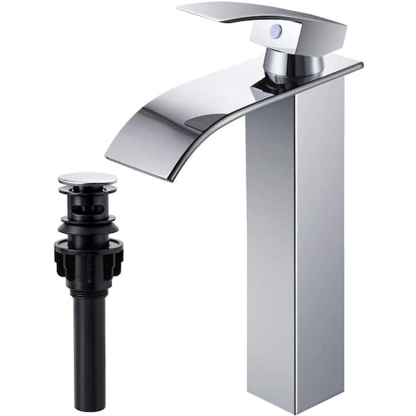 Single Hole SingleHandle Waterfall Vessel Sink Faucet with Popup