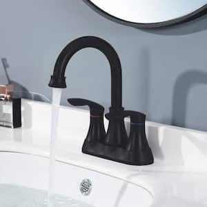 4 in. Centerset Double Handle Mid Arc Bathroom Faucet with Drain Kit Included in Matte Black