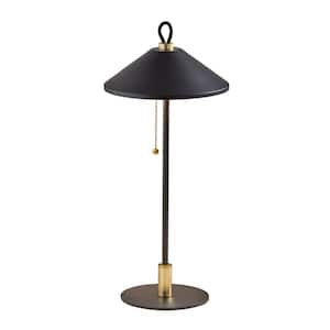 19.75 in. Black Modern Integrated LED Buffet Table Lamp with Black Metal Shade