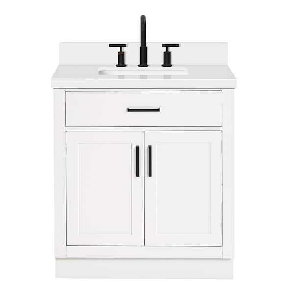 Hepburn 30 in. W x 22 in. D x 36 in. H Bath Vanity in White with White Pure Quartz Vanity Top with White Basin