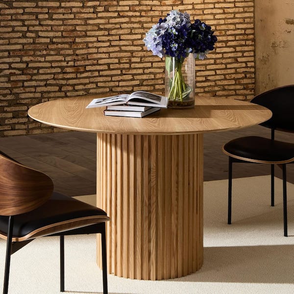 Timothea Mid Century Modern Oak Wood 46.45 in. W Column Dining Table Seats-4