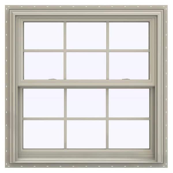 JELD-WEN 35.5 in. x 40.5 in. V-2500 Series Desert Sand Vinyl Double Hung Window with Colonial Grids/Grilles