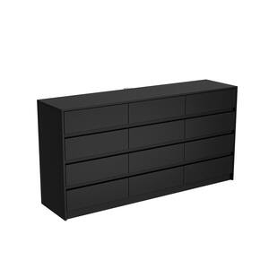 Black 12 Drawers 63 in. W x 32 in. H Wooden Dresser without Mirror, Chest of Drawer, Storage Cabinet for Bedroom Storage