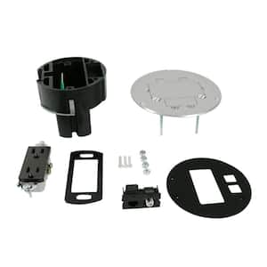Wiremold Dual Service Floor Box Kit with 15 Amp Receptacle and 1 RJ45 Cat 5e Jack, Coax F Jack, Aluminum Cover
