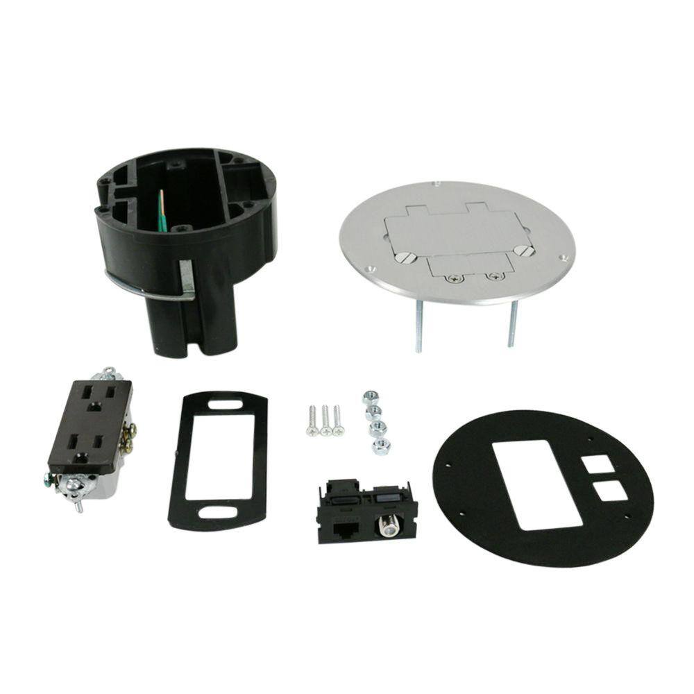 Wiremold Dual Service Floor Box Kit with 15 Amp Receptacle and 1 RJ45 Cat 5e Jack, Coax F Jack, Aluminum Cover price history on PriceWatchPro