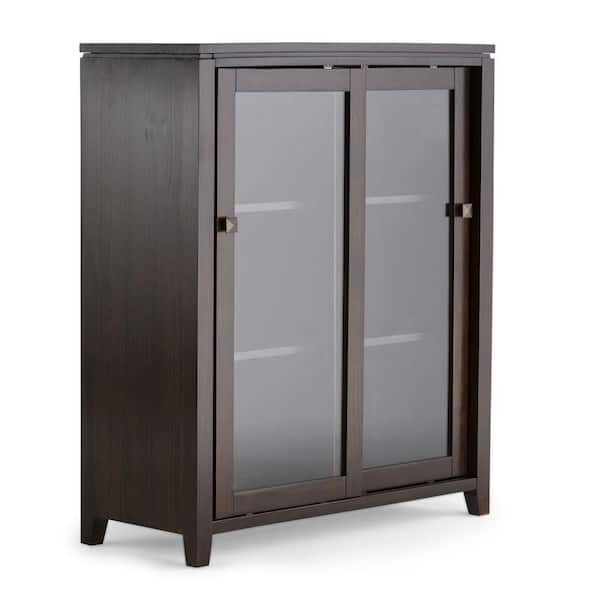 Simpli Home Cosmopolitan Solid Wood 36 in. Wide Contemporary Medium Storage Cabinet in Coffee Brown