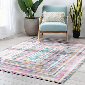 Paloma Merle Fuchsia 5 ft. 3 in. x 7 ft. 3 in. Vintage Modern Solid and Striped Area Rug