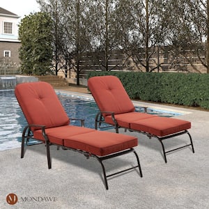 Garden Metal Outdoor Chaise Lounge Chair Patio Lounge Adjustable Chair Recliner Furniture with Red Cushion