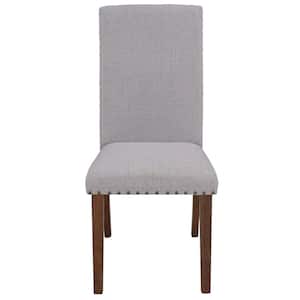 Gray Upholstered Dining Side Chair with Copper Nails (Set of 2)