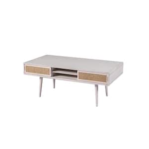Cambria 48 in. Wide Rectangle Wood Coffee Table - Zebrano Whitewash/Natural Cane