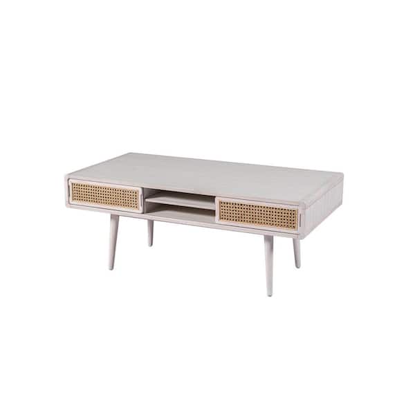 Boraam Cambria 48 in. Wide Rectangle Wood Coffee Table - Zebrano Whitewash/Natural Cane