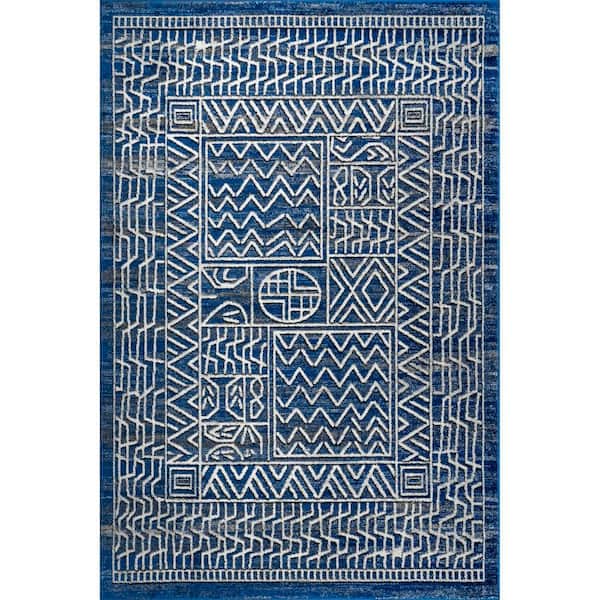 nuLOOM Joannie Modern Abstract Patterned Blue 9 ft. x 12 ft. Area Rug