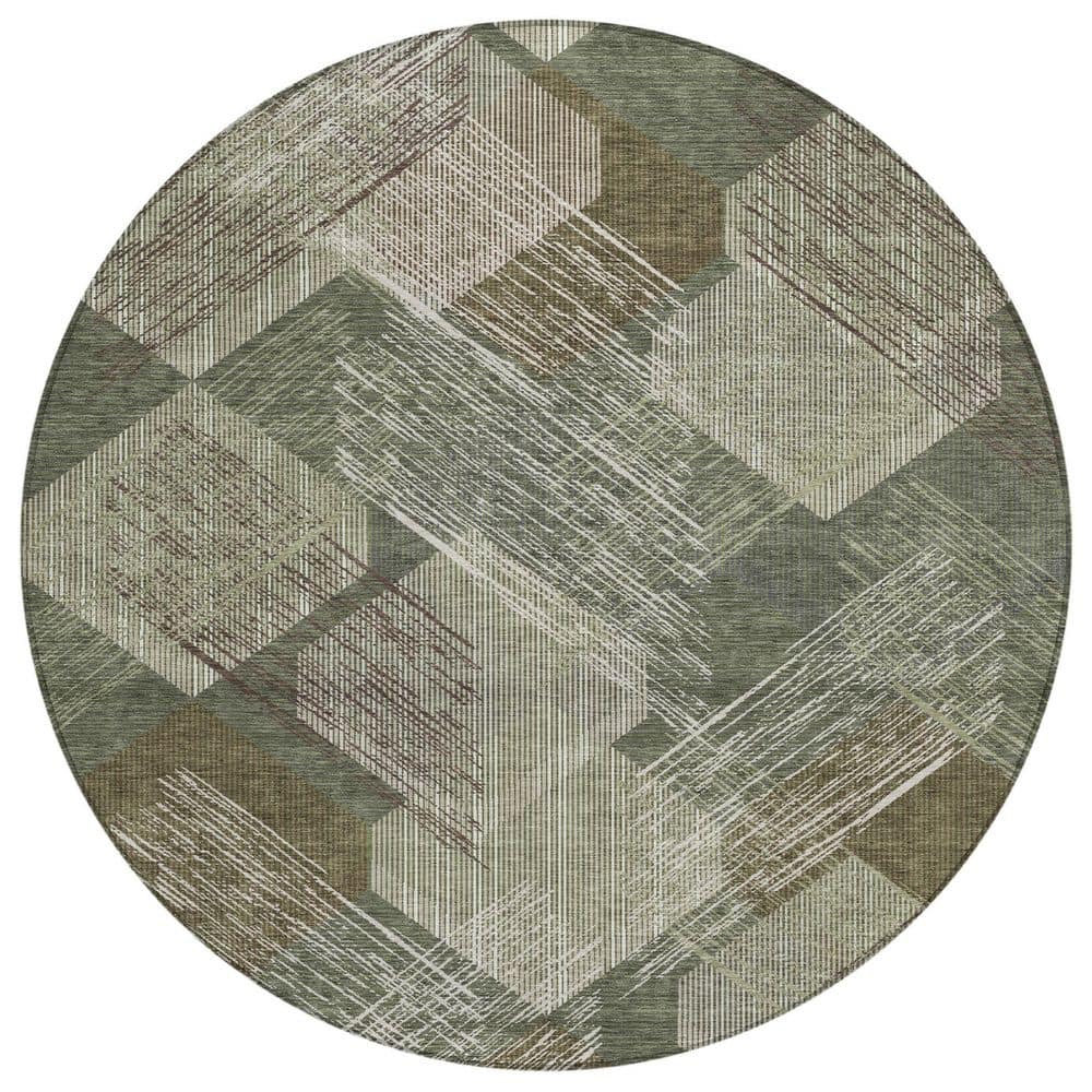 Chantille Machine Washable Indoor/Outdoor Abstract ACN2637 Olive 8 ft. x 8 ft. Round Rug price history on PriceWatchPro