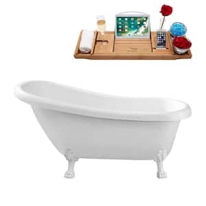 61 in. Acrylic Clawfoot Non-Whirlpool Bathtub in Glossy White With Oil Rubbed Bronze Drain And Glossy White Clawfeet