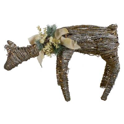 24 in. H x 38 in. W LED Drinking Rattan Deer Fawn Christmas Yard Decorations