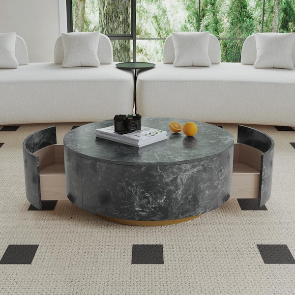 J&E Home 33.5 in. Sky Gray Round Marble Top Modern