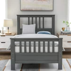 Twin Bed Frame, Platform Wood Bed Frame with Headboard, No Box Spring Needed (Gray, Twin)