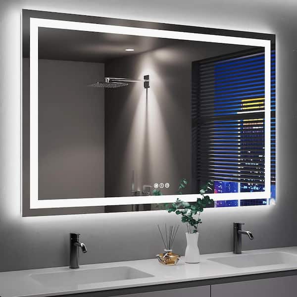KIOTEE 55 in. W x 36 in. H Rectangular Frameless Front Back Lighted Anti-Fog Wall Bathroom Vanity Mirror, Tempered Glass, ETL