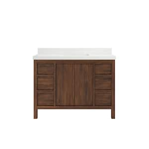 Elizabeth Teak 48 in. W x 22 in. D x 36 in. H Single Sink Bath Vanity in Dark Walnut with 2" White Quartz Top