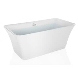 59 in. Acrylic Double Ended Flatbottom Bathtub Non-Whirlpool Freestanding Soaking Tub in White