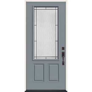 36 in. x 80 in. Left Hand 3/4 Lite Wendover Decorative Glass Stone Steel Prehung Front Door
