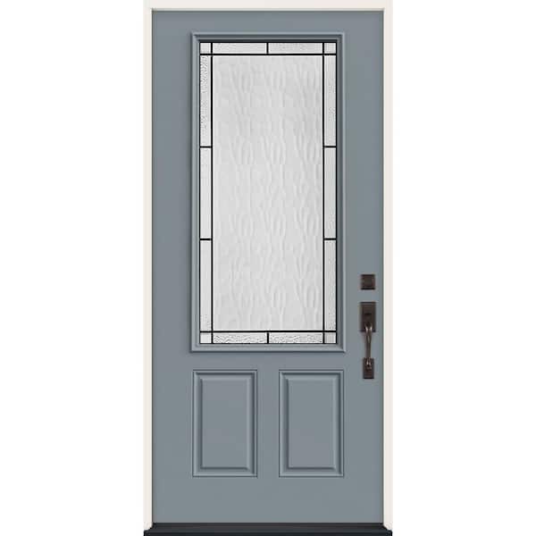 JELD-WEN 36 in. x 80 in. Left Hand 3/4 Lite Wendover Decorative Glass Stone Steel Prehung Front Door