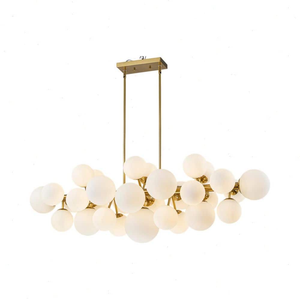 52 in. 31-Light Mid-Century Modern Brass Linear Pendant Cluster Chandelier with Milk Opal Glass Shades price history on PriceWatchPro