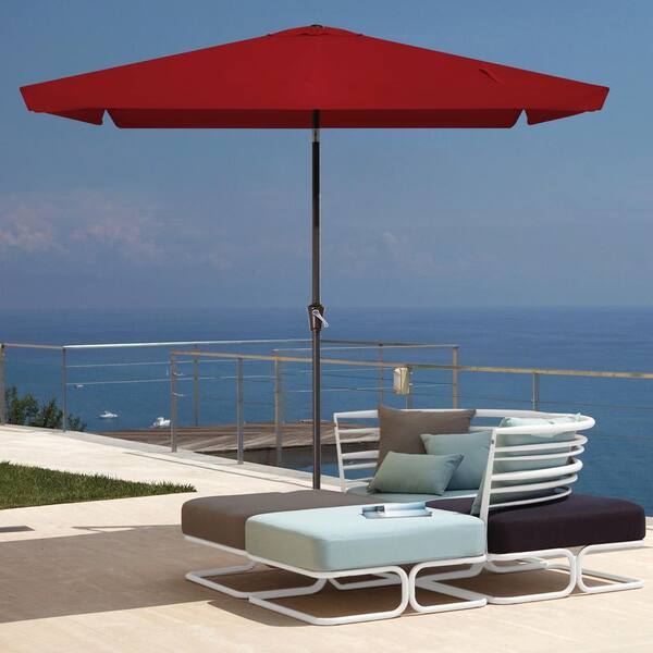 6.5 ft. x 10 ft. Rectangular Steel Market Crank and Tilt Outdoor Patio Umbrella in Red
