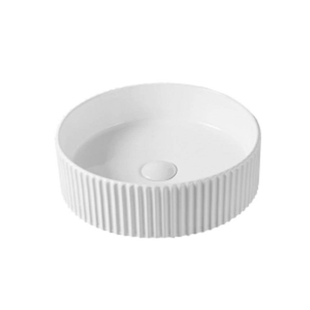 Glossy White Ceramic Round Vessel Bathroom Sink