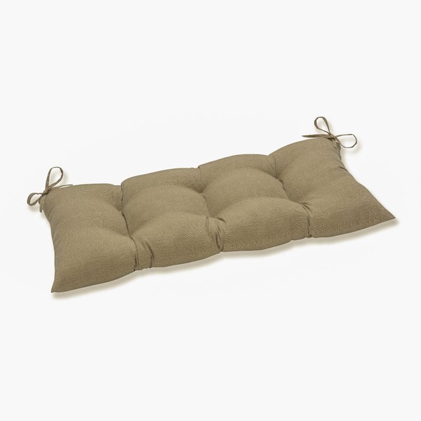 Pillow Perfect Solid Rectangular Outdoor Bench Cushion in Beige