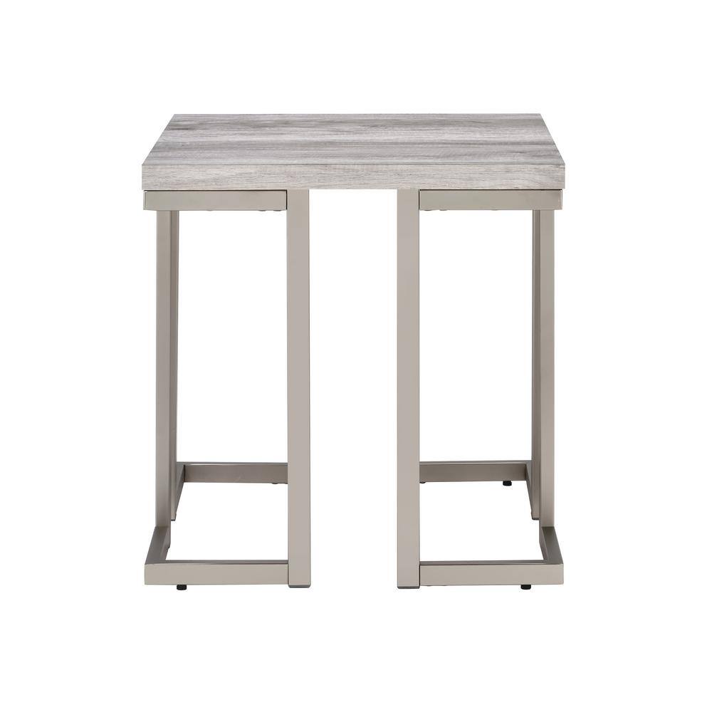 Contemporary Gray Driftwood Square End Table with Metal Base
