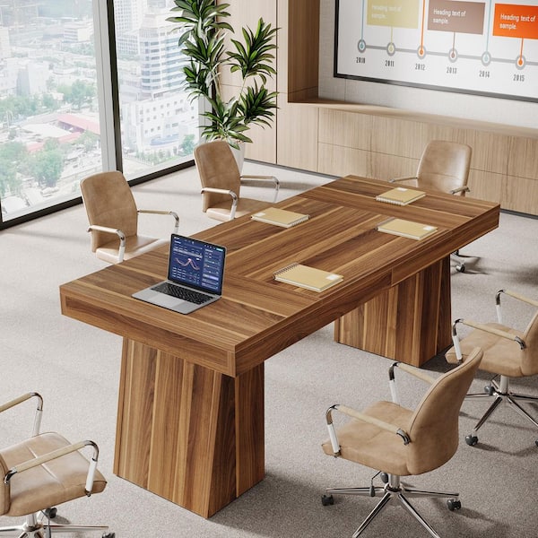BYBLIGHT Moronia 55.1 in. Rectangle Brown Wood Desk with Thick