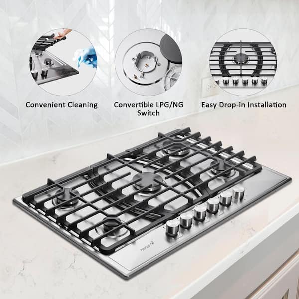 キッチン家電 TottoriGuide Trifecte 30 in. Gas Cooktop in Stainless Steel with 5 Burners and