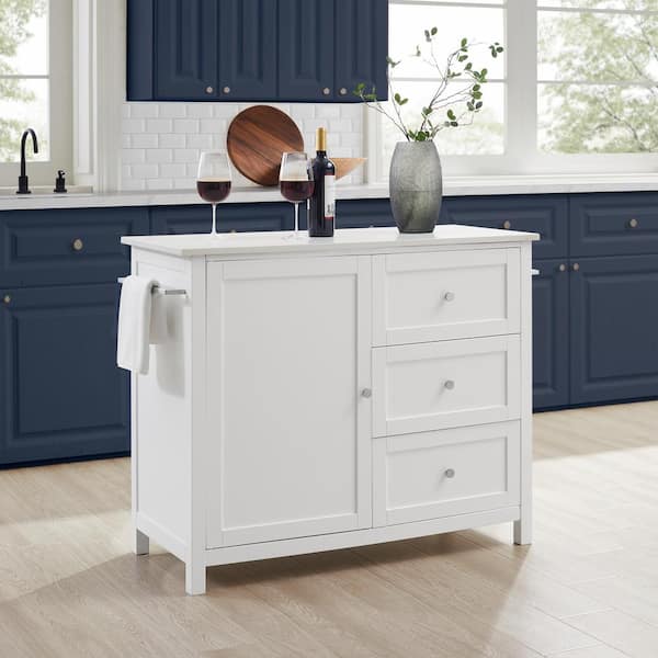 キッチンカーシェルBOX CROSLEY FURNITURE Soren White Kitchen Island with Stainless Steel