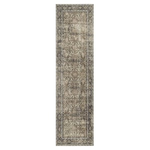 Kingston Brown 2 ft. x 8 ft. Distressed Herati All Over Design Area Rug