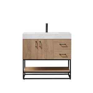 Alistair 36B in. W x 22 in. D x 33.9 in. H Vanity in Oak with White Stone Vanity Top with White Basin no Side Cabinet