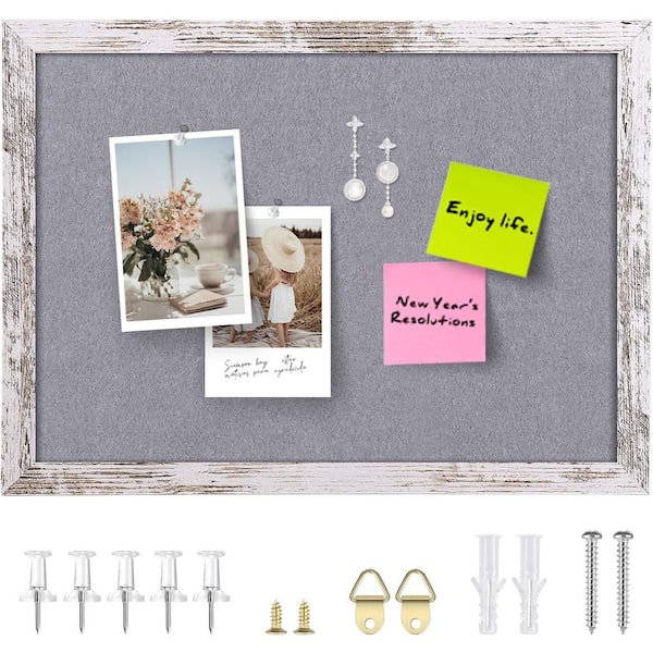 Gray Felt Bulletin Board With White Rustic Wood Frame Decorative Vision Pin Board For Office Home School 14x10 Inch PH00559B274 - The Home Depot - View #7