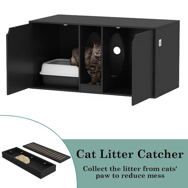  Jvscko Cat Litter Box Enclosures with Cat-Shaped Entrance, Litter  Box Furniture Hidden with 2 Drawers Storage, Mental & Wood Hidden Cat  Washroom Cabinet, Indoor Cat House, Sutable for Large Cat, Gray 