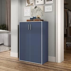 Quincy 35.2 in. Tall Stackable Steel Blue Engineered Wood 3-Shelf Modern Modular Cabinet Bookcase With 2 Doors