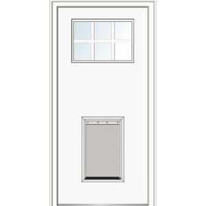 36 in. x 80 in. Classic Left-Hand 6-Lite Clear Primed Fiberglass Smooth Prehung Back Door with Extra Large Pet Door