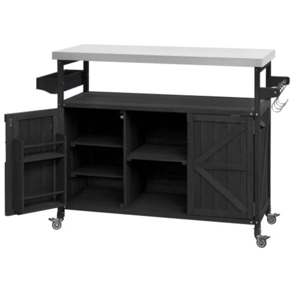 Ridstar Black Outdoor Serving Cart, Kitchen Cart with Stainless Steel ...