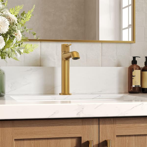 8.25 in. H Single Hole 1-Handle Brass Bathroom Faucet with Pop-Up Drain, Designer Style in Brushed Gold